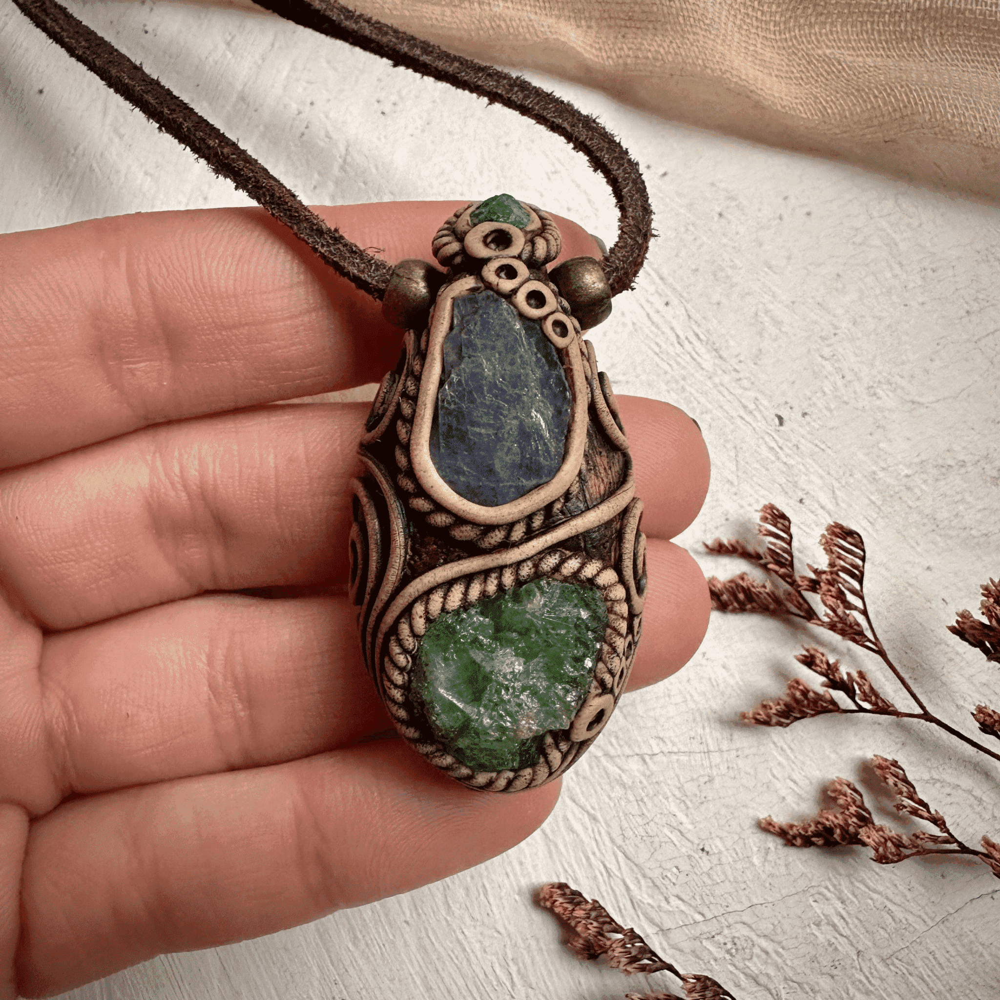 Tsavorite Tanzanite and Emerald Necklace - FairyGardenGlow