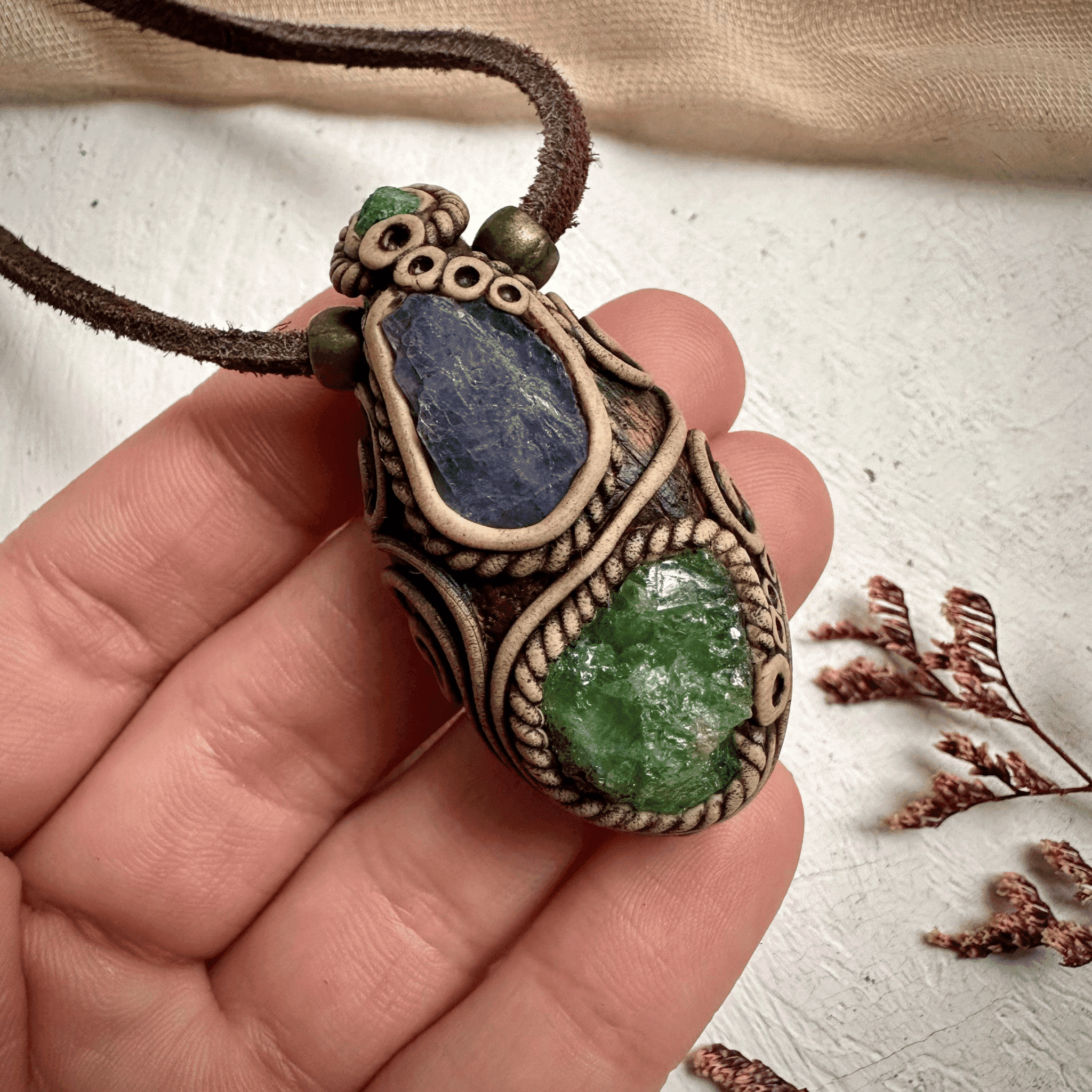 Tsavorite Tanzanite and Emerald Necklace - FairyGardenGlow