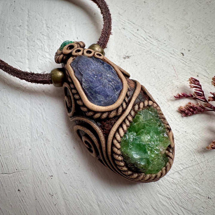 Tsavorite Tanzanite and Emerald Necklace - FairyGardenGlow