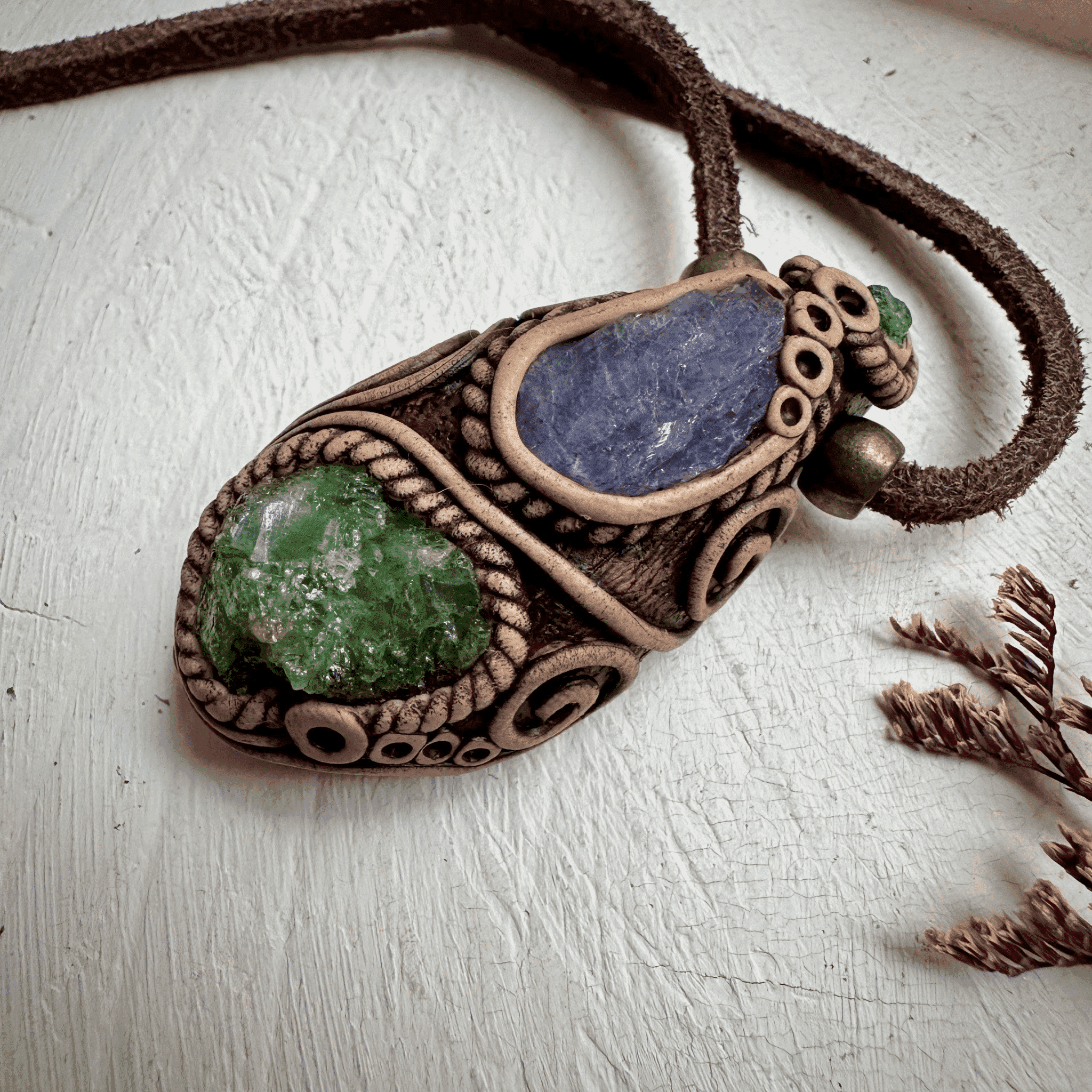 Tsavorite Tanzanite and Emerald Necklace - FairyGardenGlow