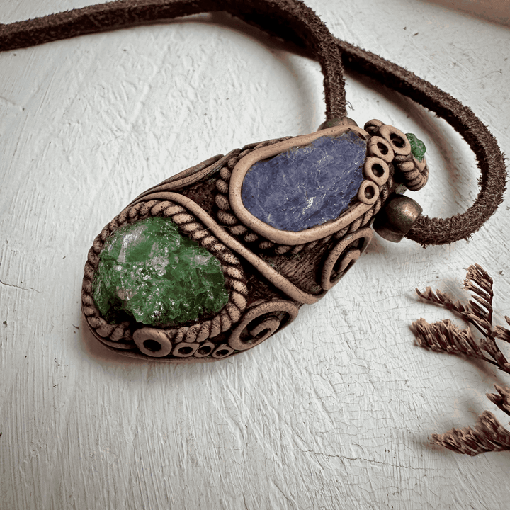 Tsavorite Tanzanite and Emerald Necklace - FairyGardenGlow
