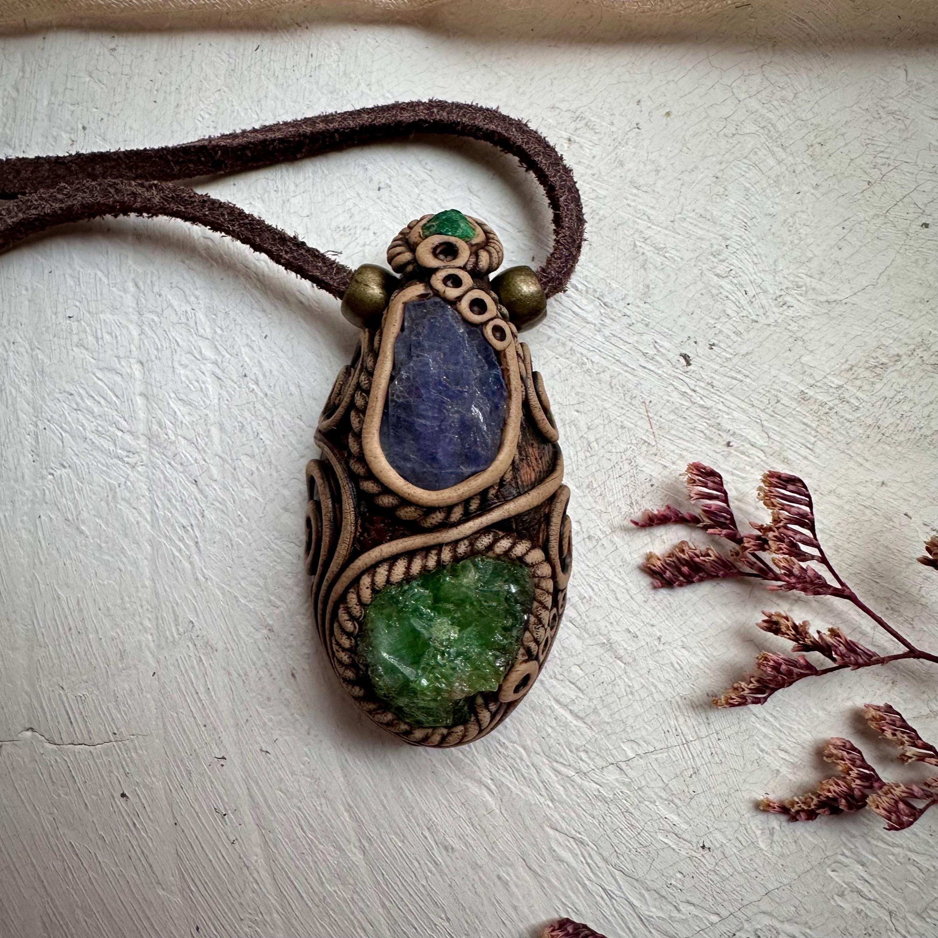 Tsavorite Tanzanite and Emerald Necklace - FairyGardenGlow