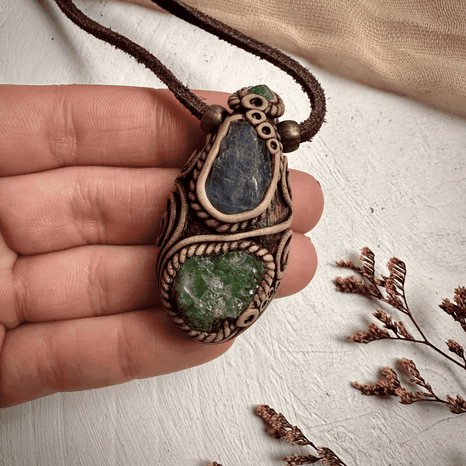Tsavorite Tanzanite and Emerald Necklace - FairyGardenGlow