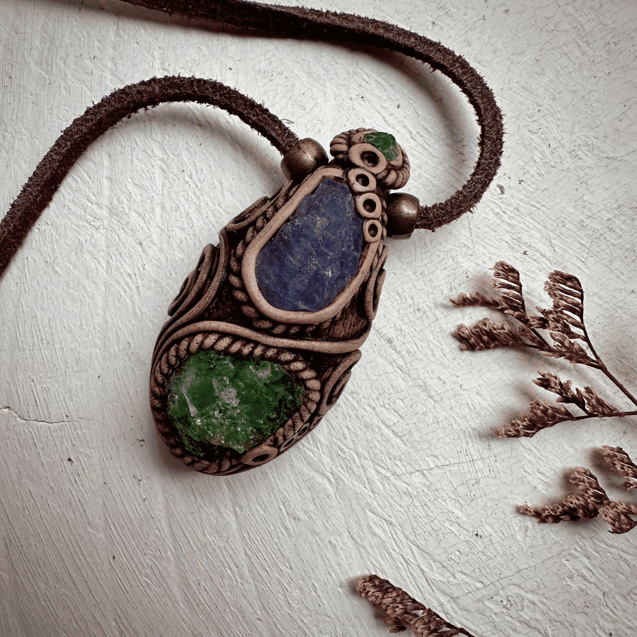 Tsavorite Tanzanite and Emerald Necklace - FairyGardenGlow