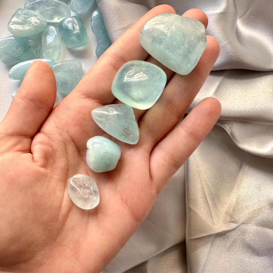 Aquamarine Polished Stone – Extra Quality Natural Blue Crystal for Calm, Clarity & Energy Healing (1 or 5 Pieces Set) - FairyGardenGlow