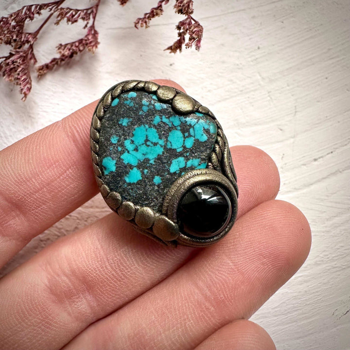 Turquoise and Black Onyx Ring - FairyGardenGlow