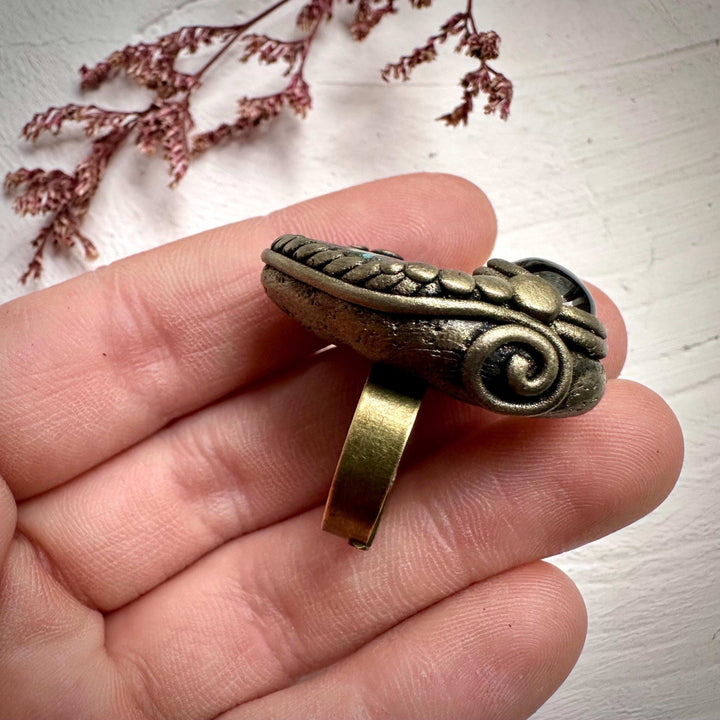 Turquoise and Black Onyx Ring - FairyGardenGlow