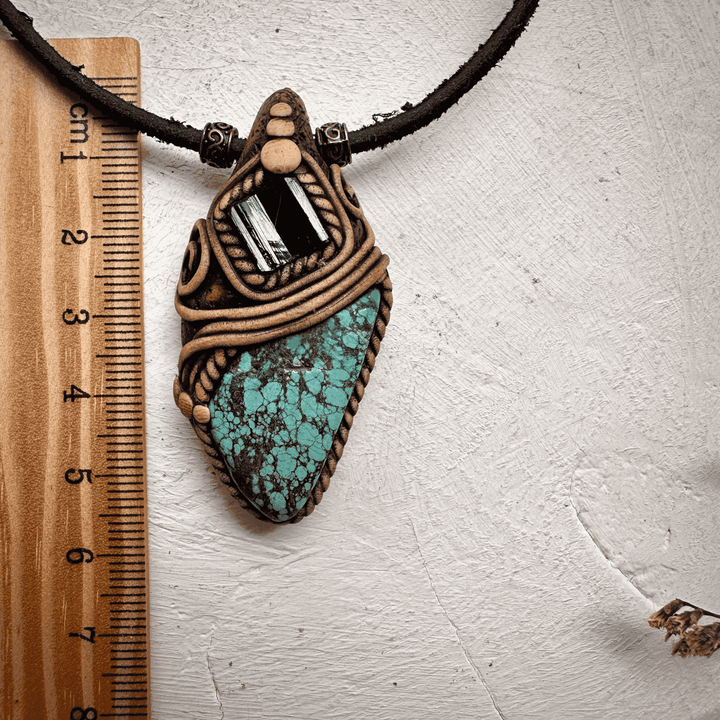 Turquoise and Black Tourmaline Pendant Necklace - FairyGardenGlow