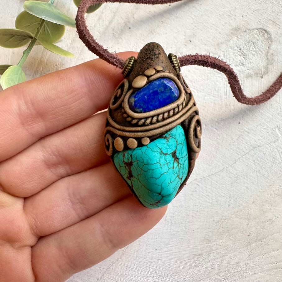 Turquoise and lapis lazuli necklace for boho spiritual wear