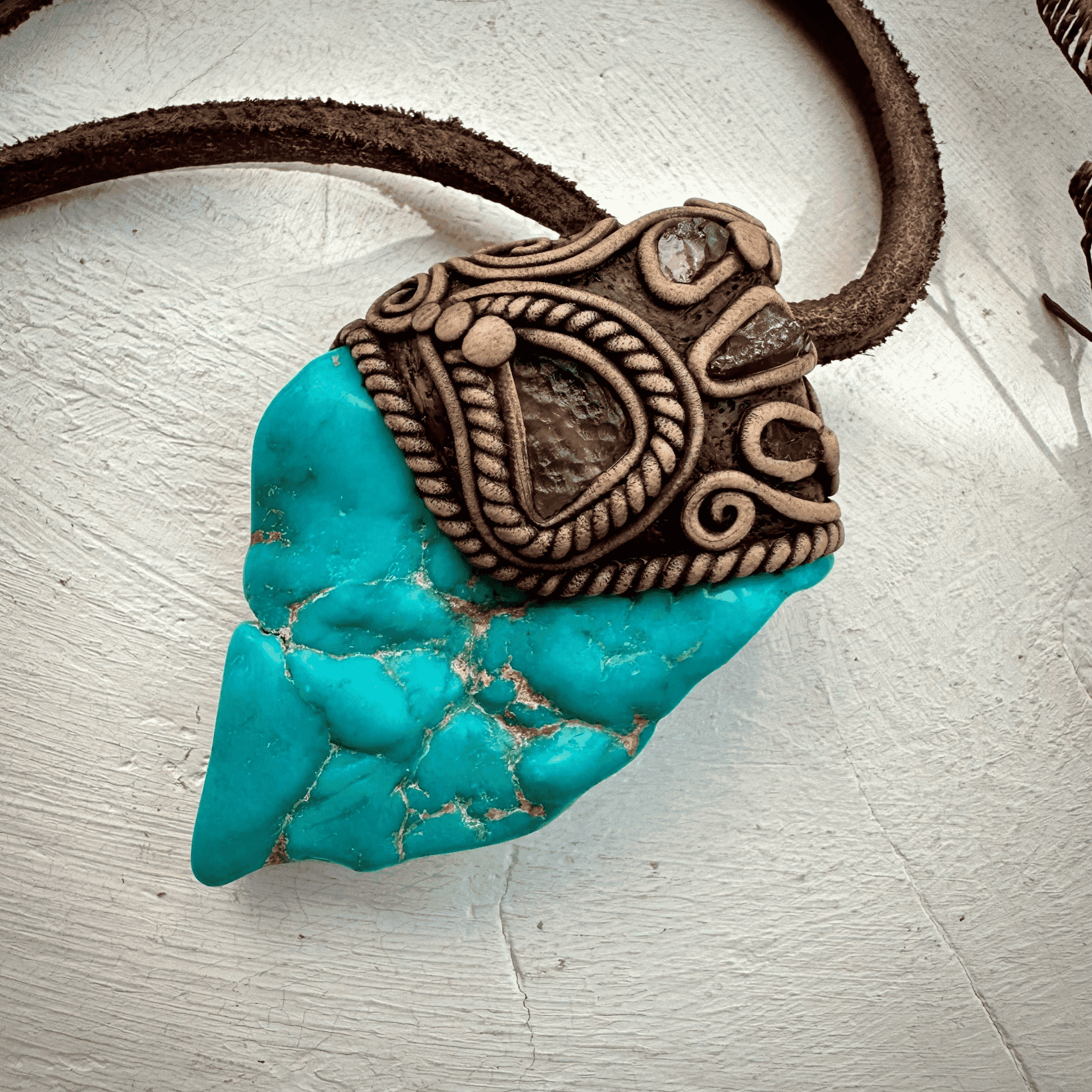 Turquoise Moldavite and Rhodolite Garnet Necklace - FairyGardenGlow