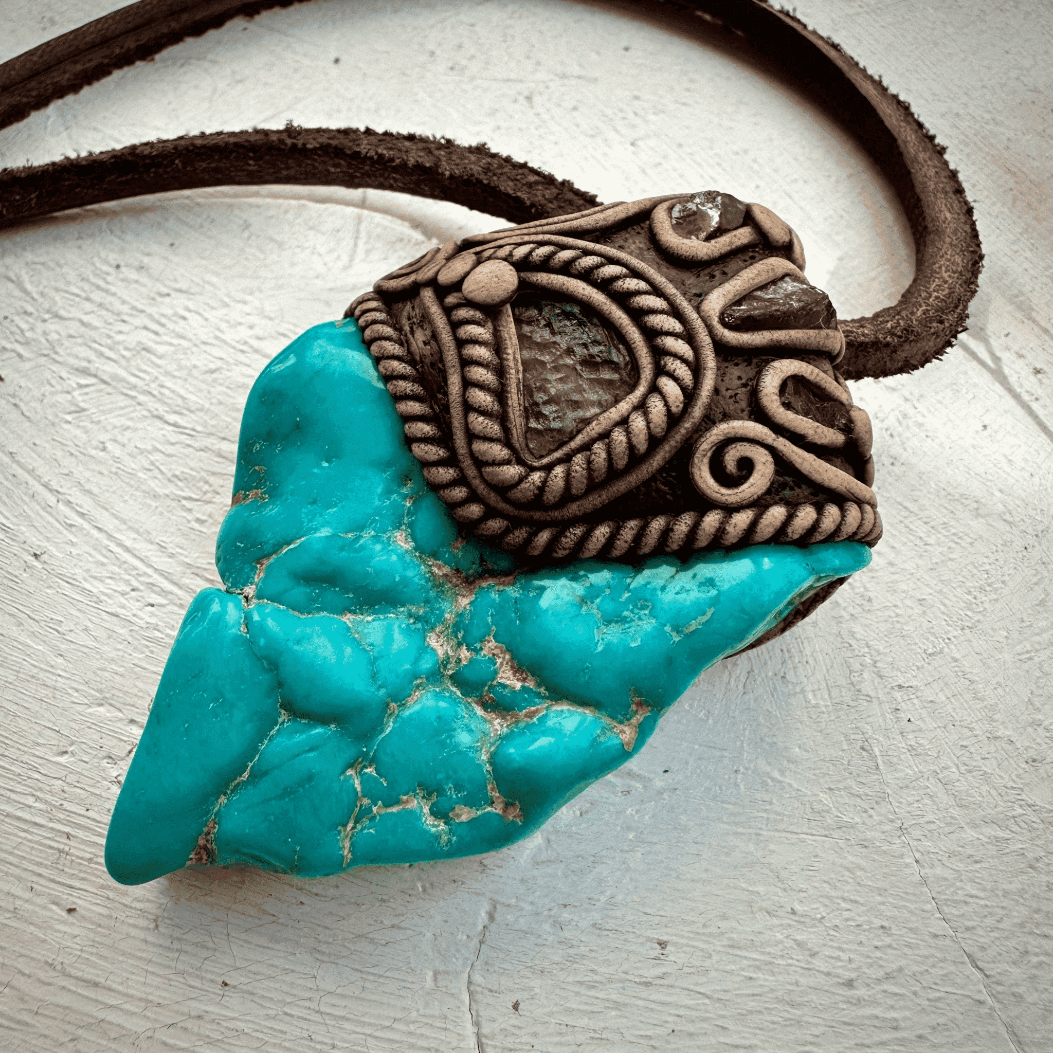 Turquoise Moldavite and Rhodolite Garnet Necklace - FairyGardenGlow