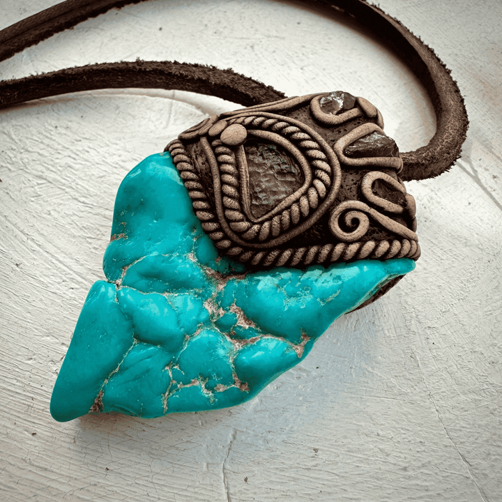 Turquoise Moldavite and Rhodolite Garnet Necklace - FairyGardenGlow