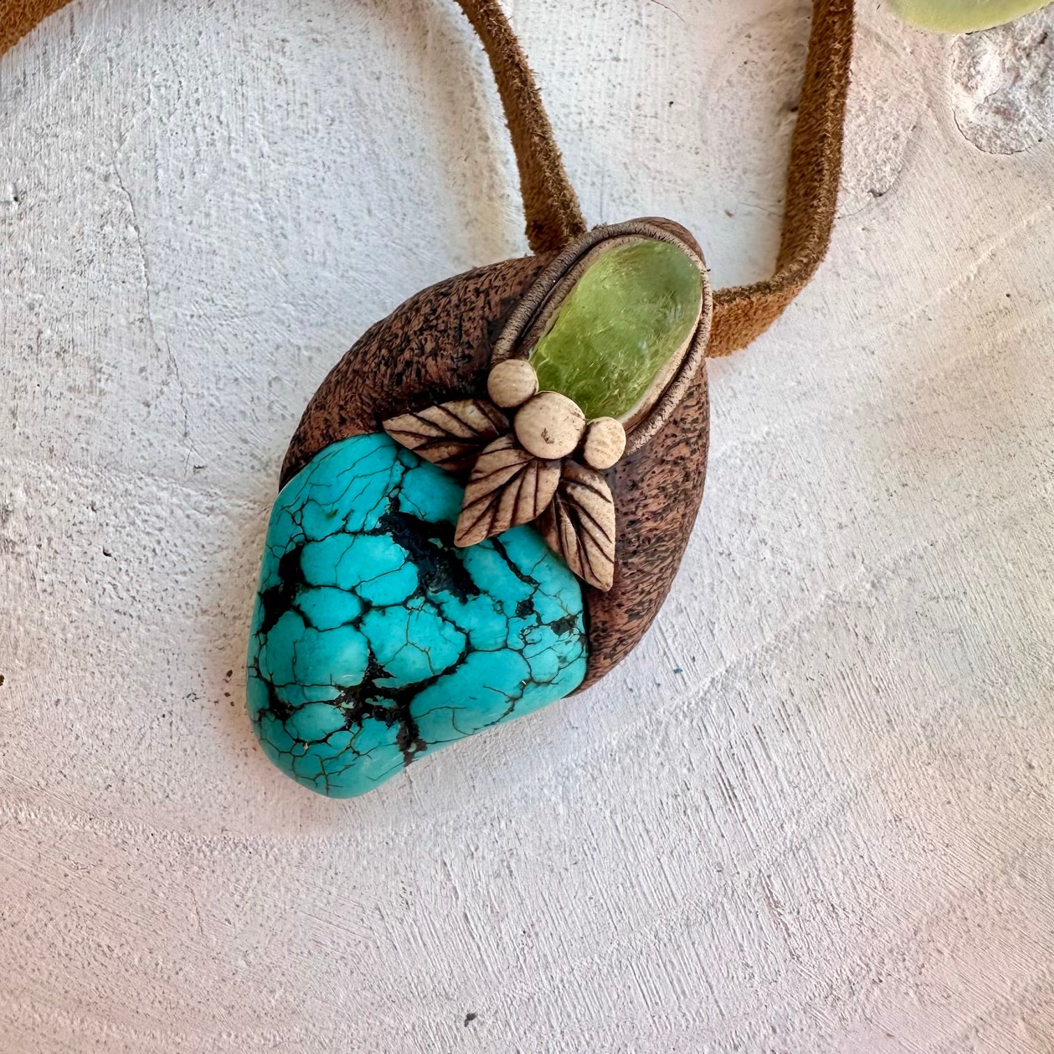 One of a kind crystal healing necklace with blue and green stones