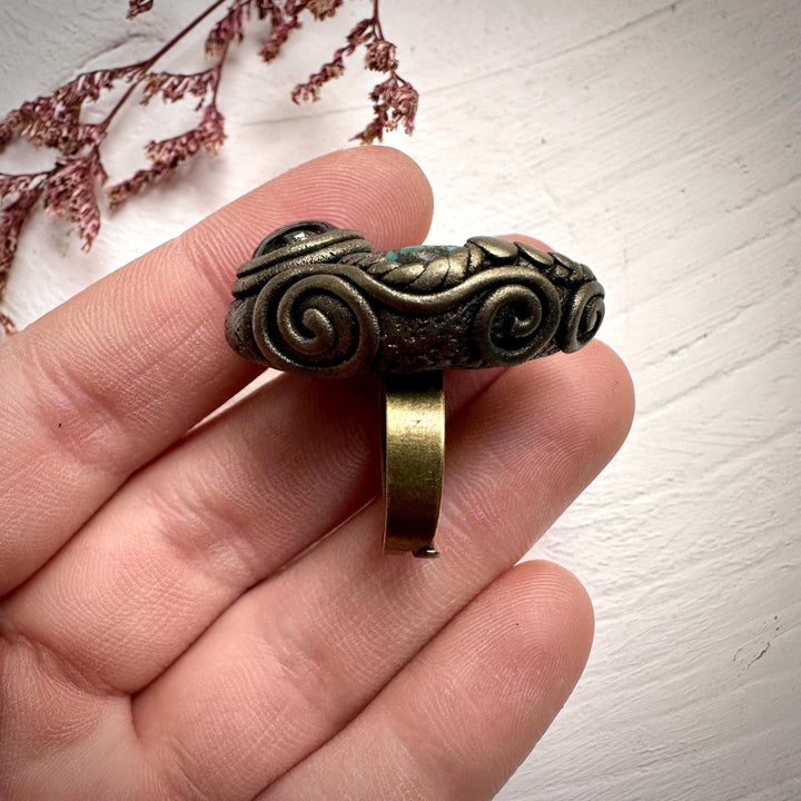 Turquoise and Black Onyx Ring - FairyGardenGlow