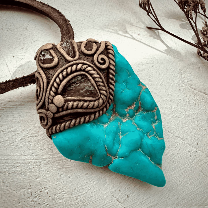 Turquoise Moldavite and Rhodolite Garnet Necklace - FairyGardenGlow