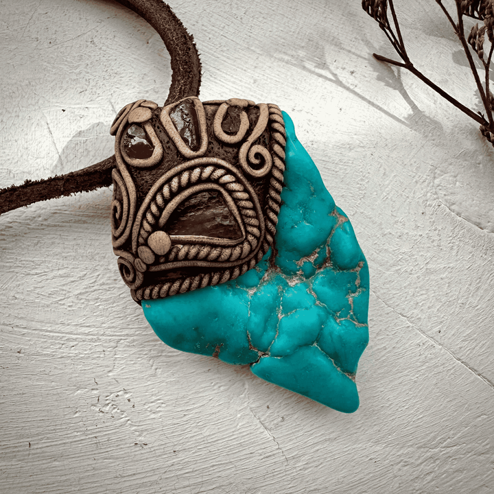 Turquoise Moldavite and Rhodolite Garnet Necklace - FairyGardenGlow