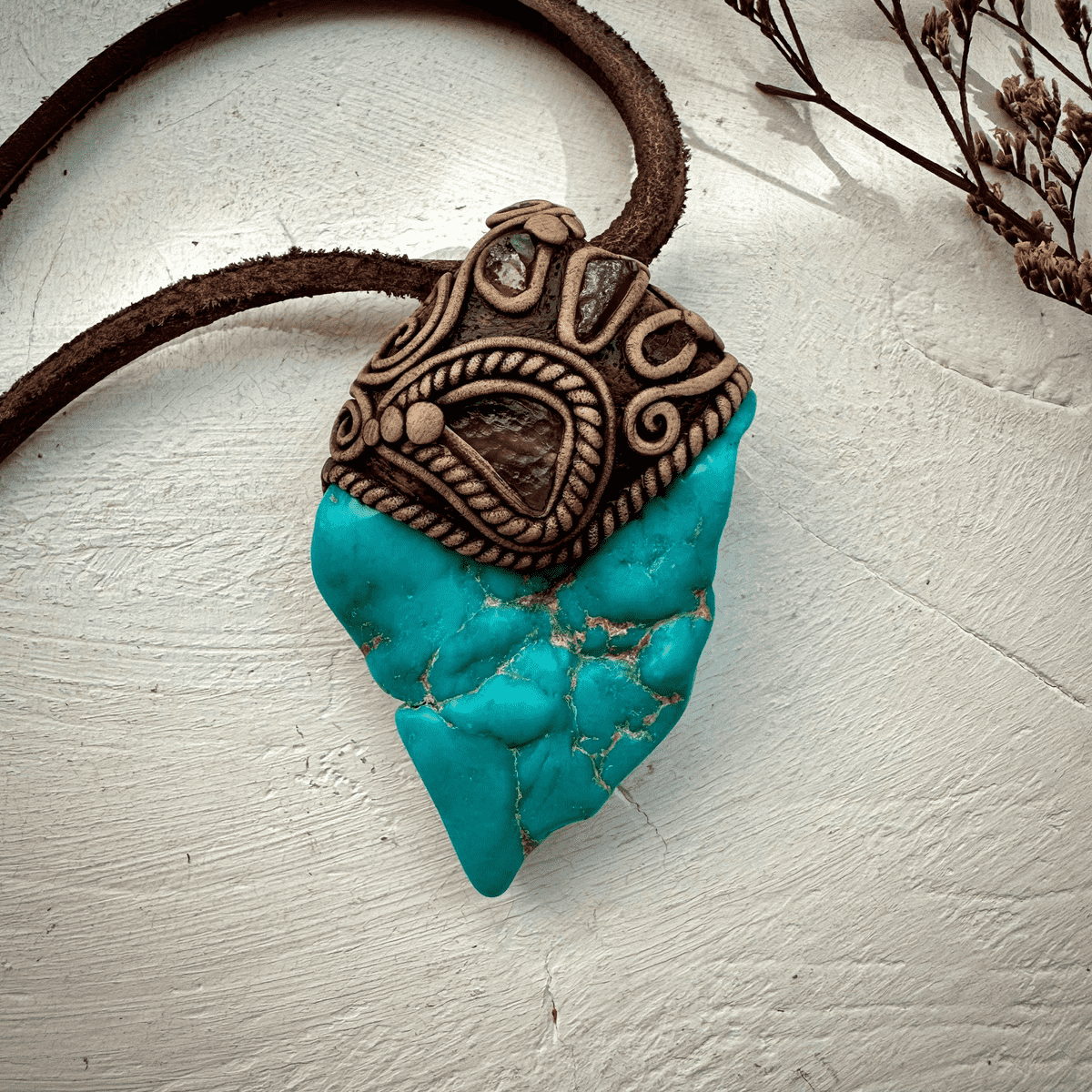 Turquoise Moldavite and Rhodolite Garnet Necklace - FairyGardenGlow