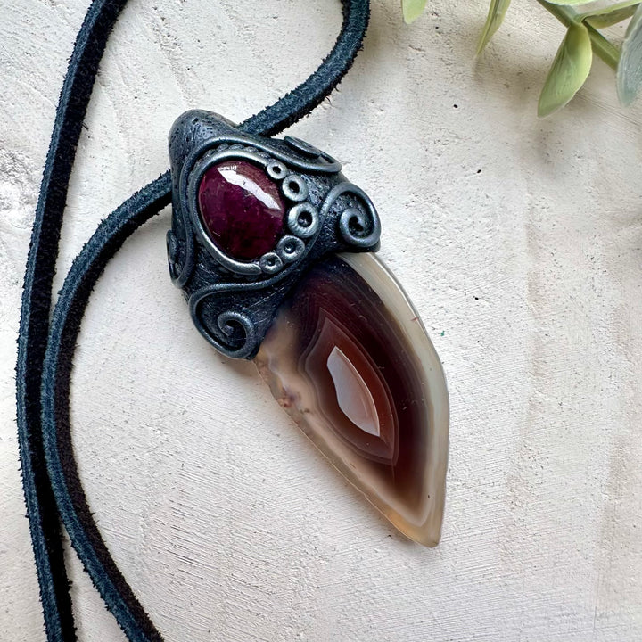Botswana agate and ruby healing crystal necklace