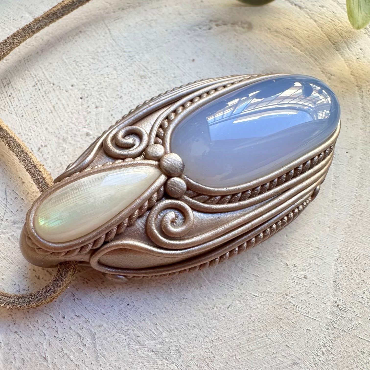 Chalcedony and moonstone healing crystal necklace