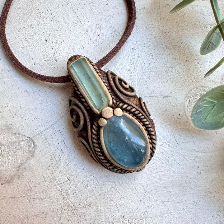 Celestite and aquamarine healing crystal necklace