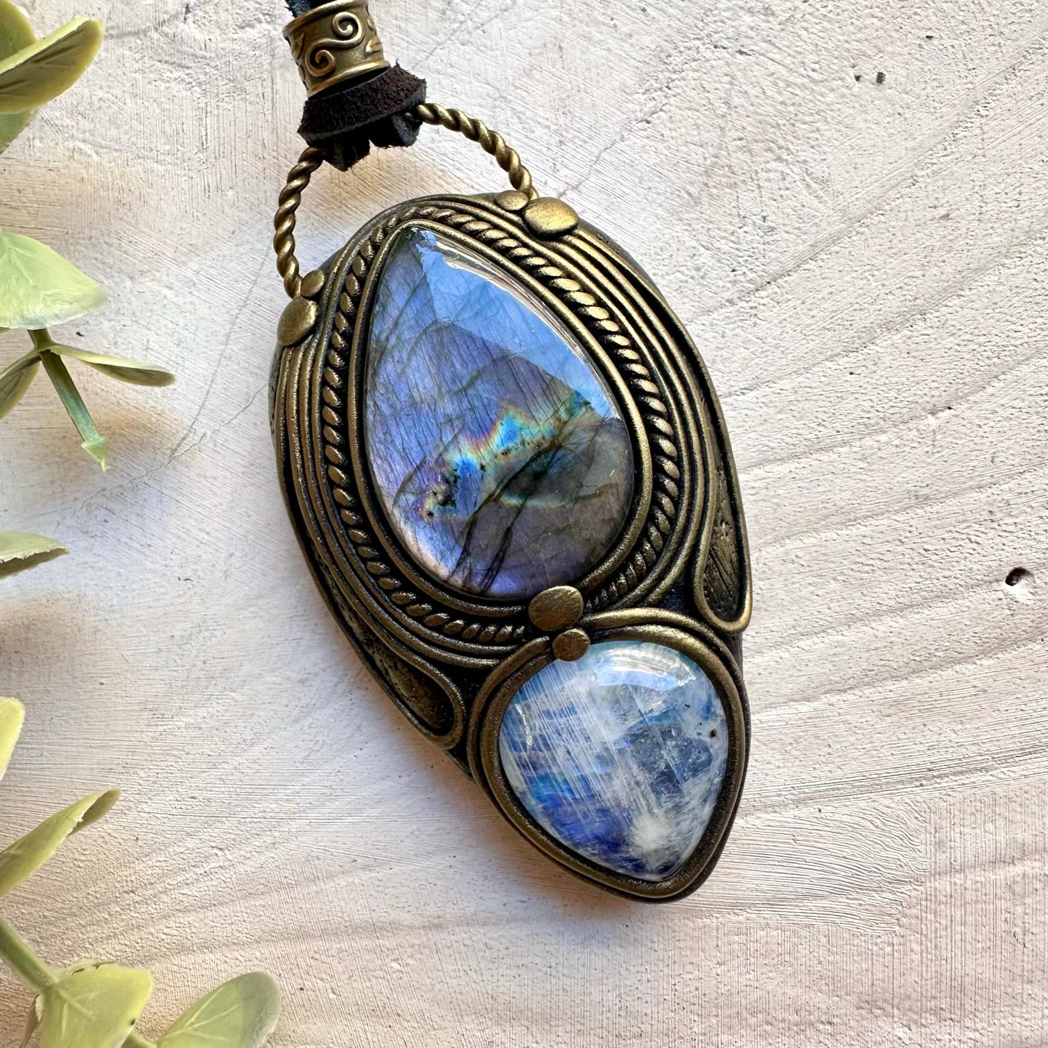 Labradorite and moonstone healing crystal necklace