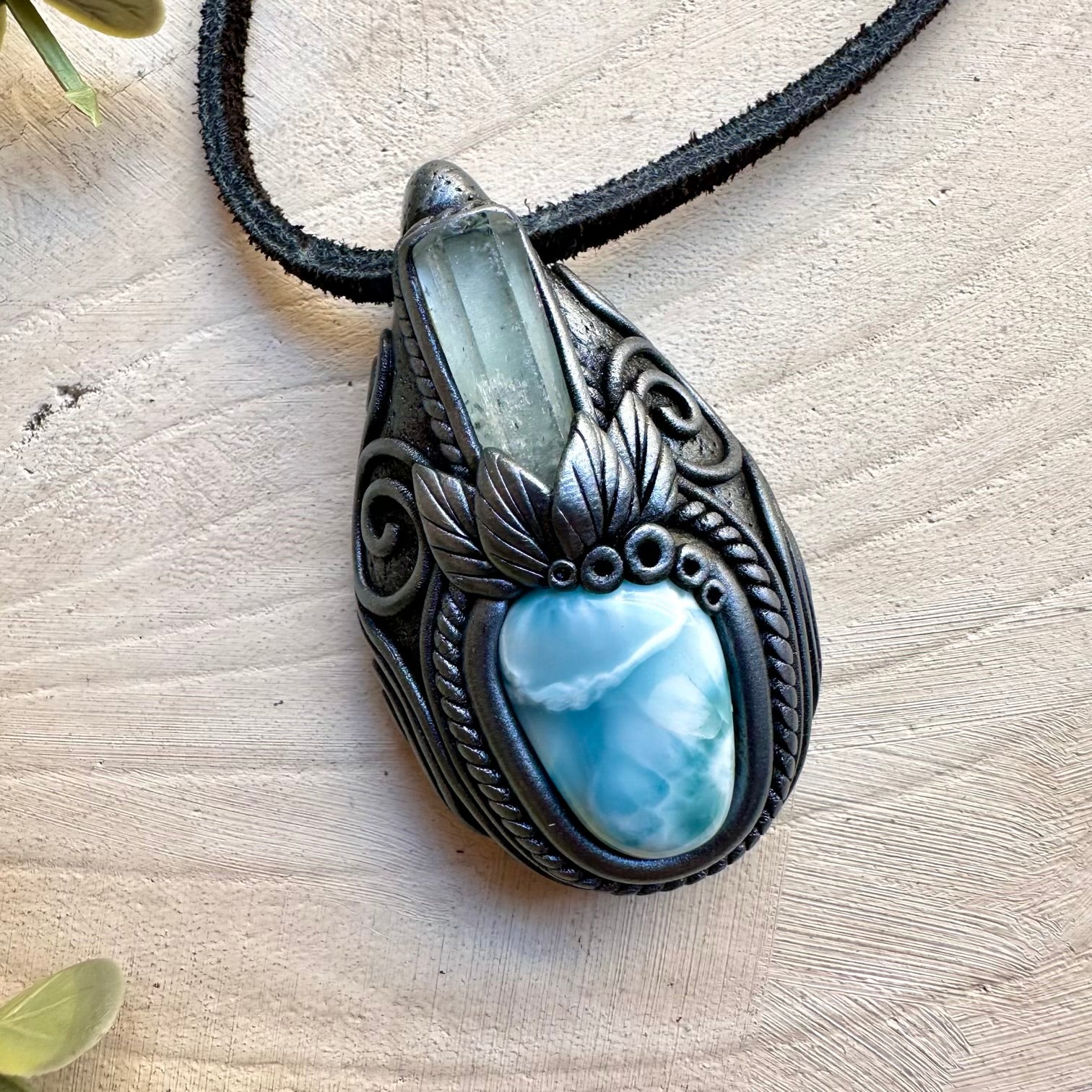 Larimar and aquamarine unisex spiritual jewelry