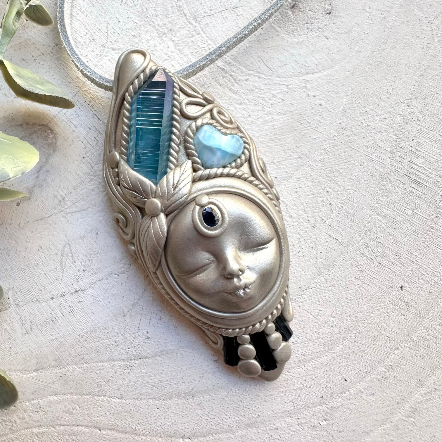 Handmade talisman necklace with larimar heart