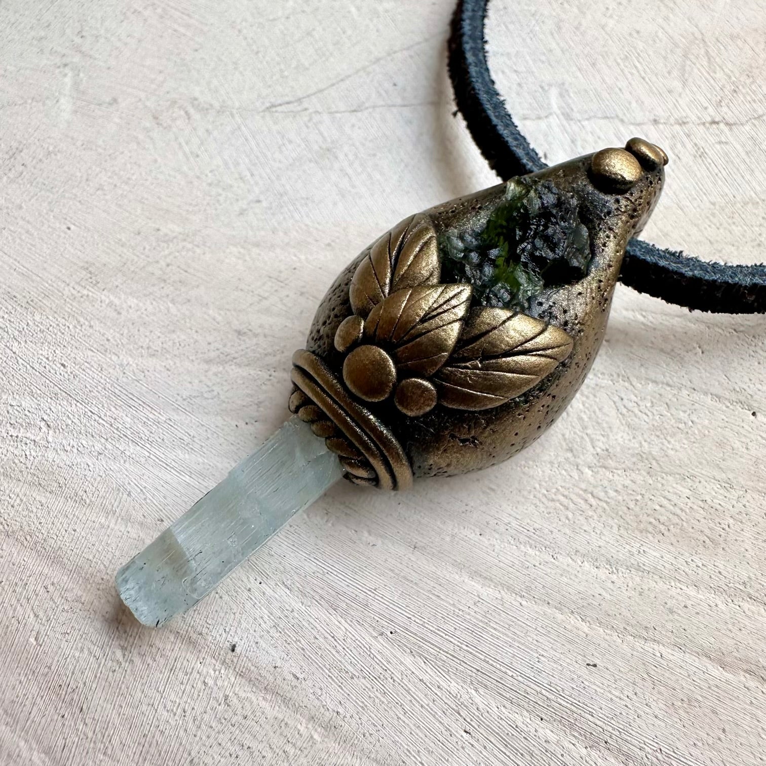 Moldavite and aquamarine unisex spiritual jewelry