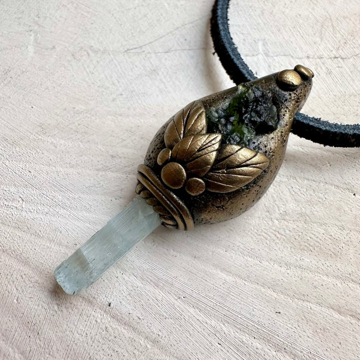 Moldavite and aquamarine unisex spiritual jewelry