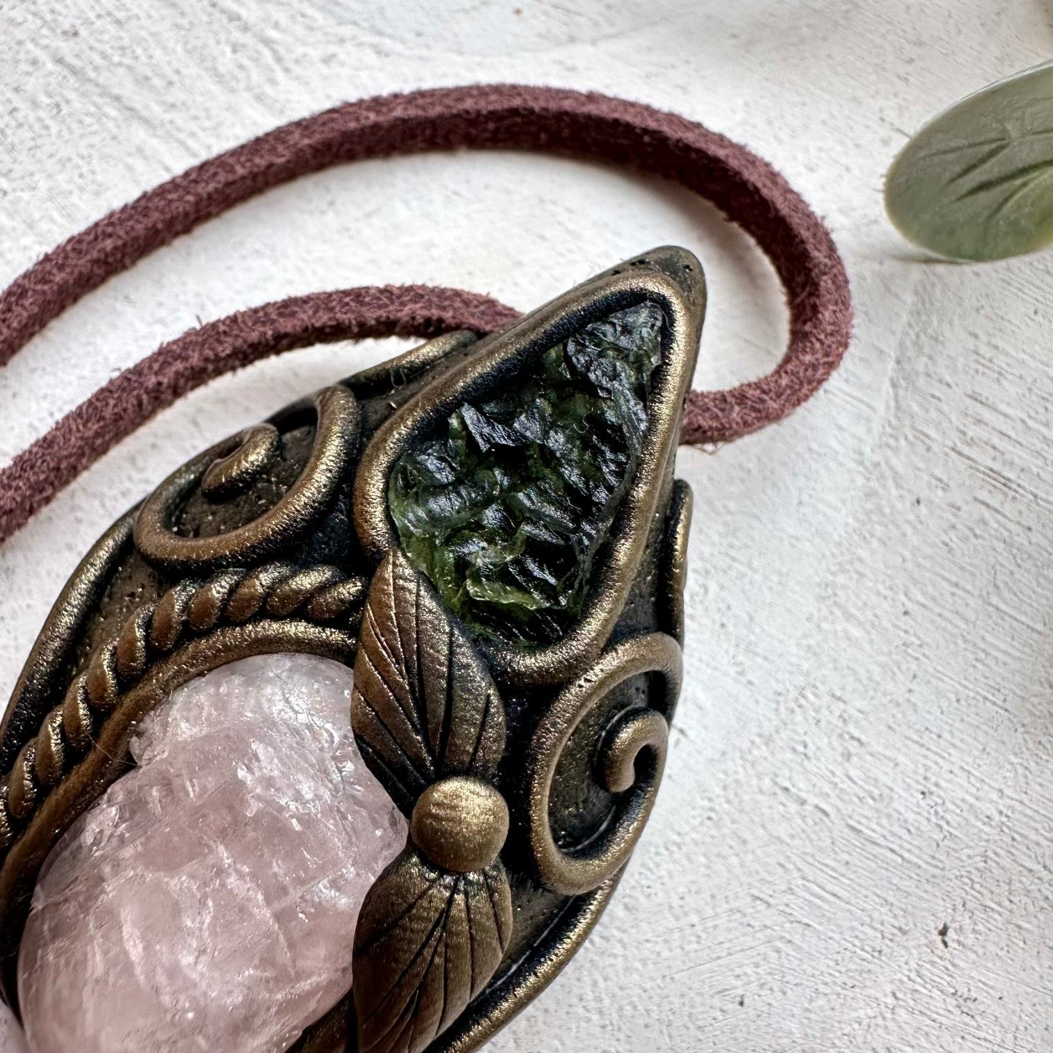 One of a kind morganite and moldavite gemstone necklace