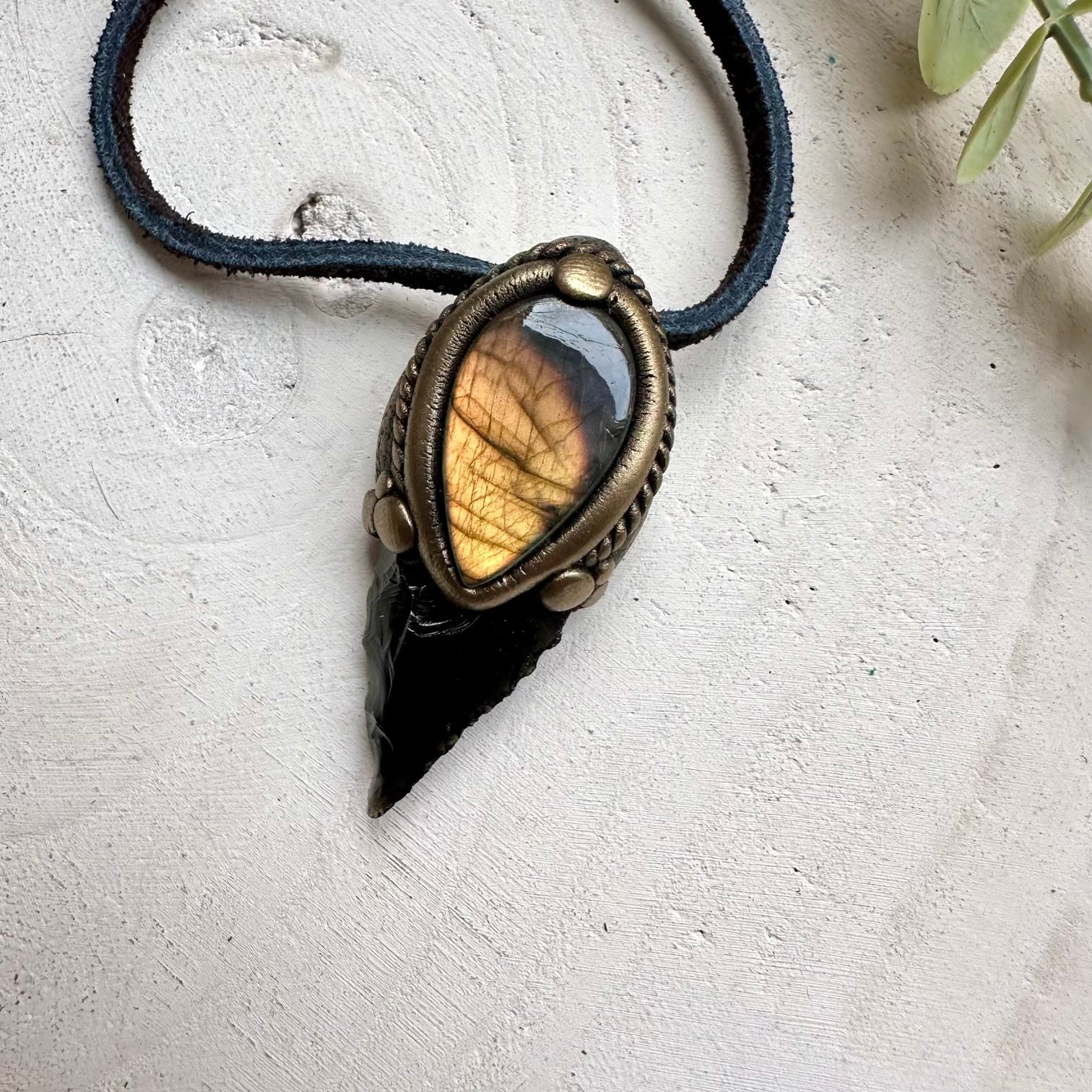 One of a kind black obsidian and labradorite gemstone necklace for men