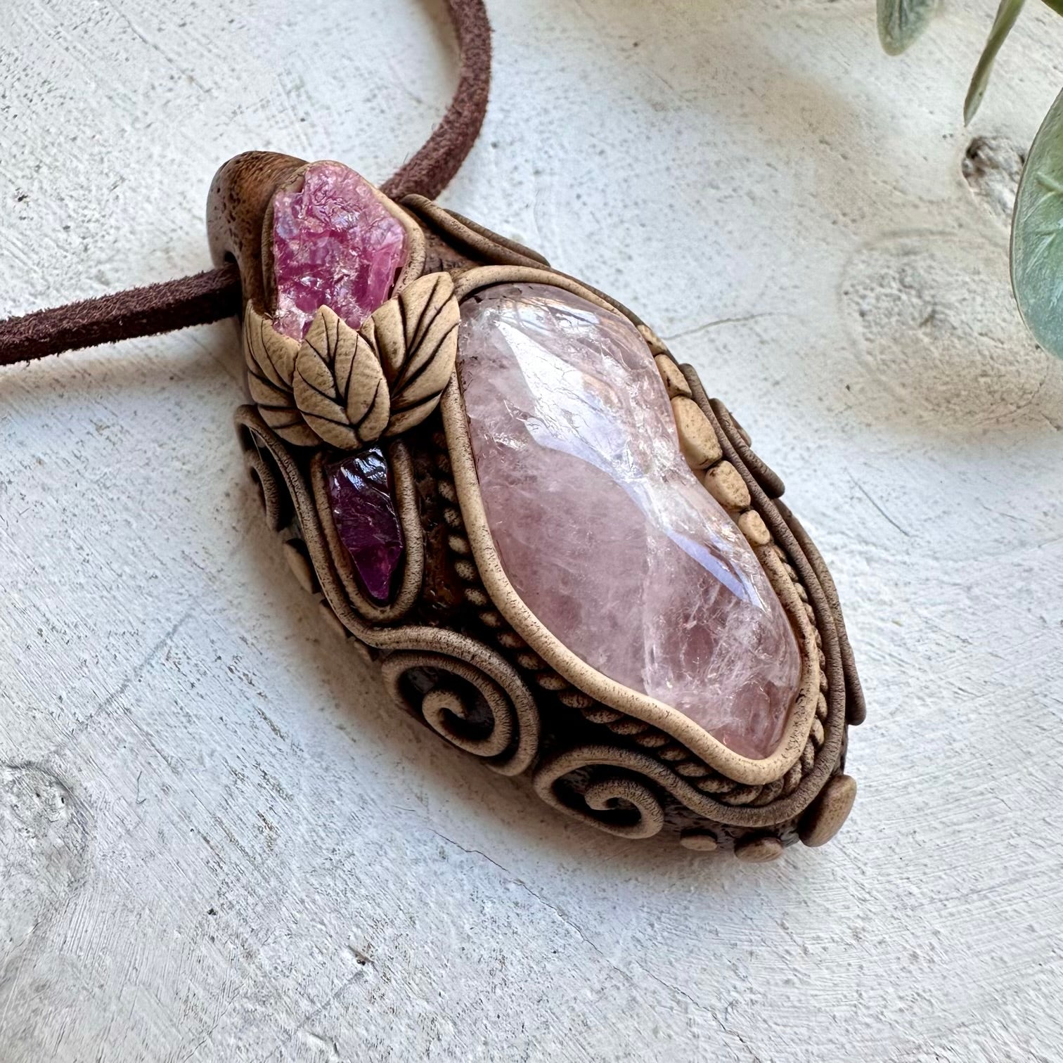 Rose quartz spinel and garnet healing crystal necklace