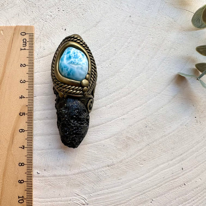 Tektite and larimar unisex spiritual jewelry