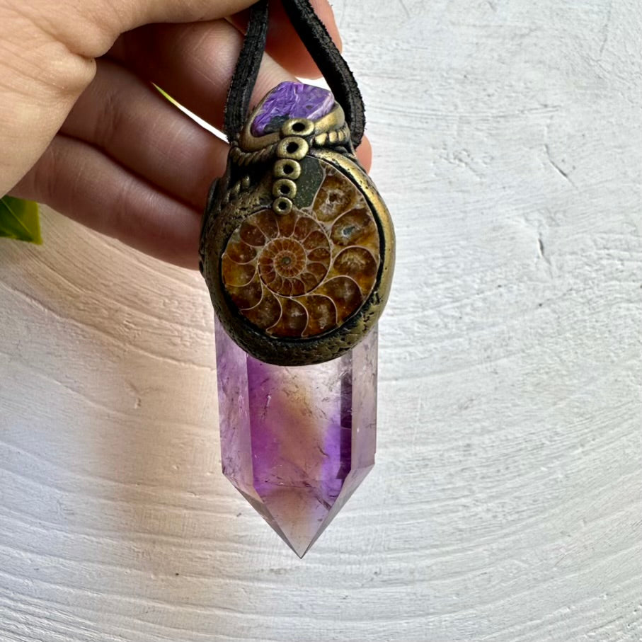 Spiritual Jewelry – Ametrine, Charoite and Ammonite Healing Pendant for Energy Flow