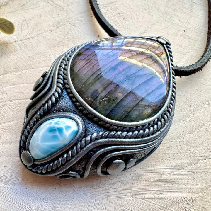 Labradorite and larimar unisex spiritual jewelry