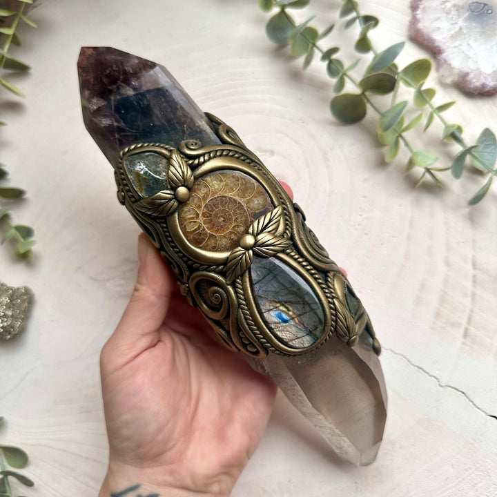 Natural Healing crystal wand with super seven quartz and moldavite