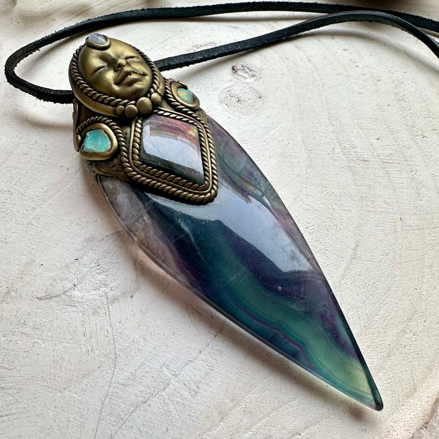 Fluorite labradorite and moonstone unisex spiritual jewelry