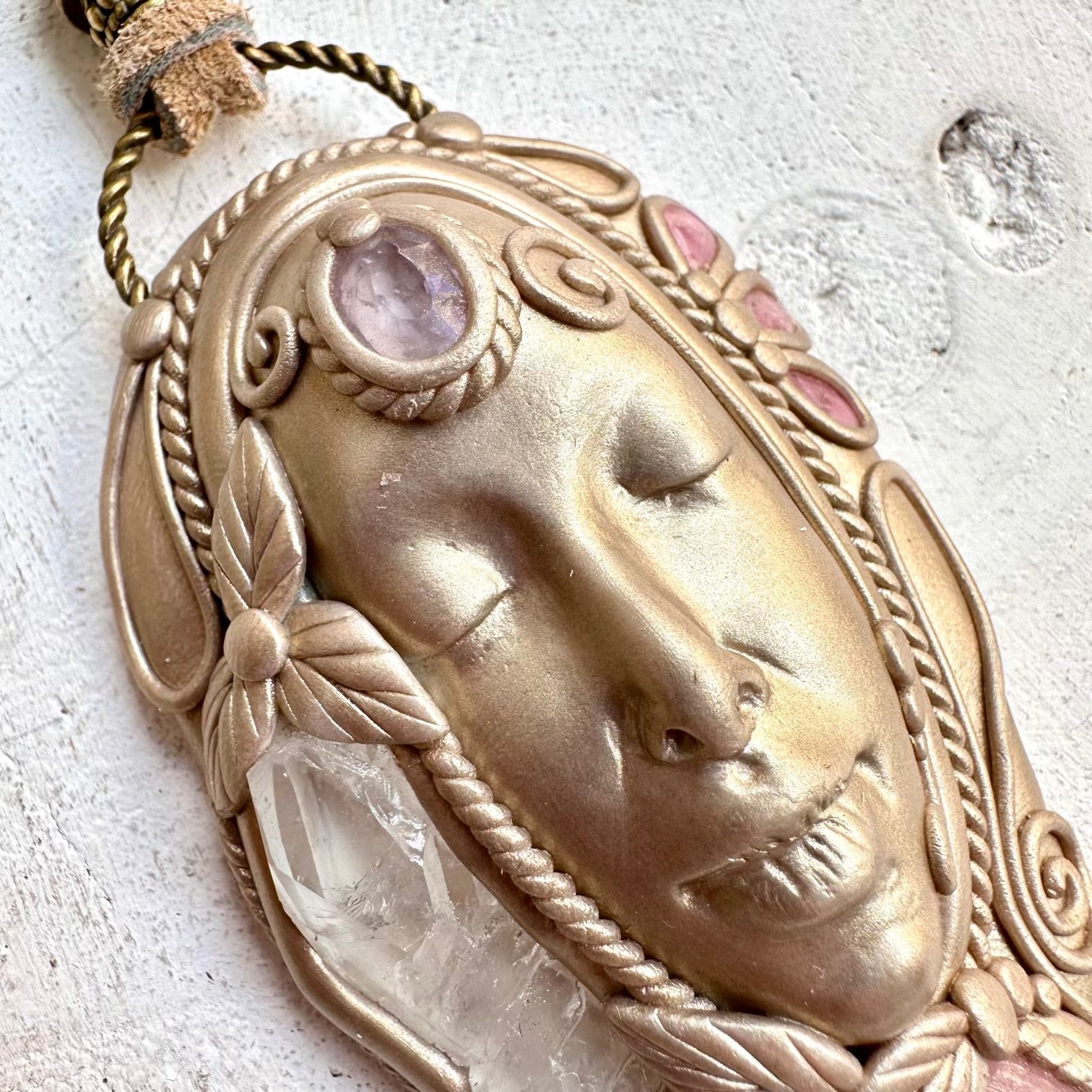 Rose quartz pink tourmaline and amethyst healing crystal necklace