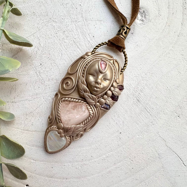 Spiritual jewelry combining moonstone morganite and pink tourmaline
