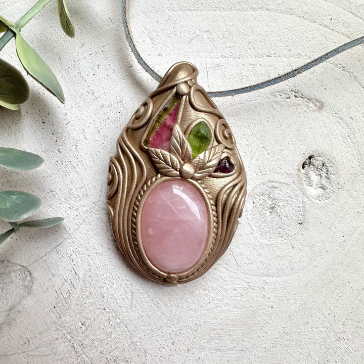 Handmade talisman necklace with watermelon tourmaline crystal