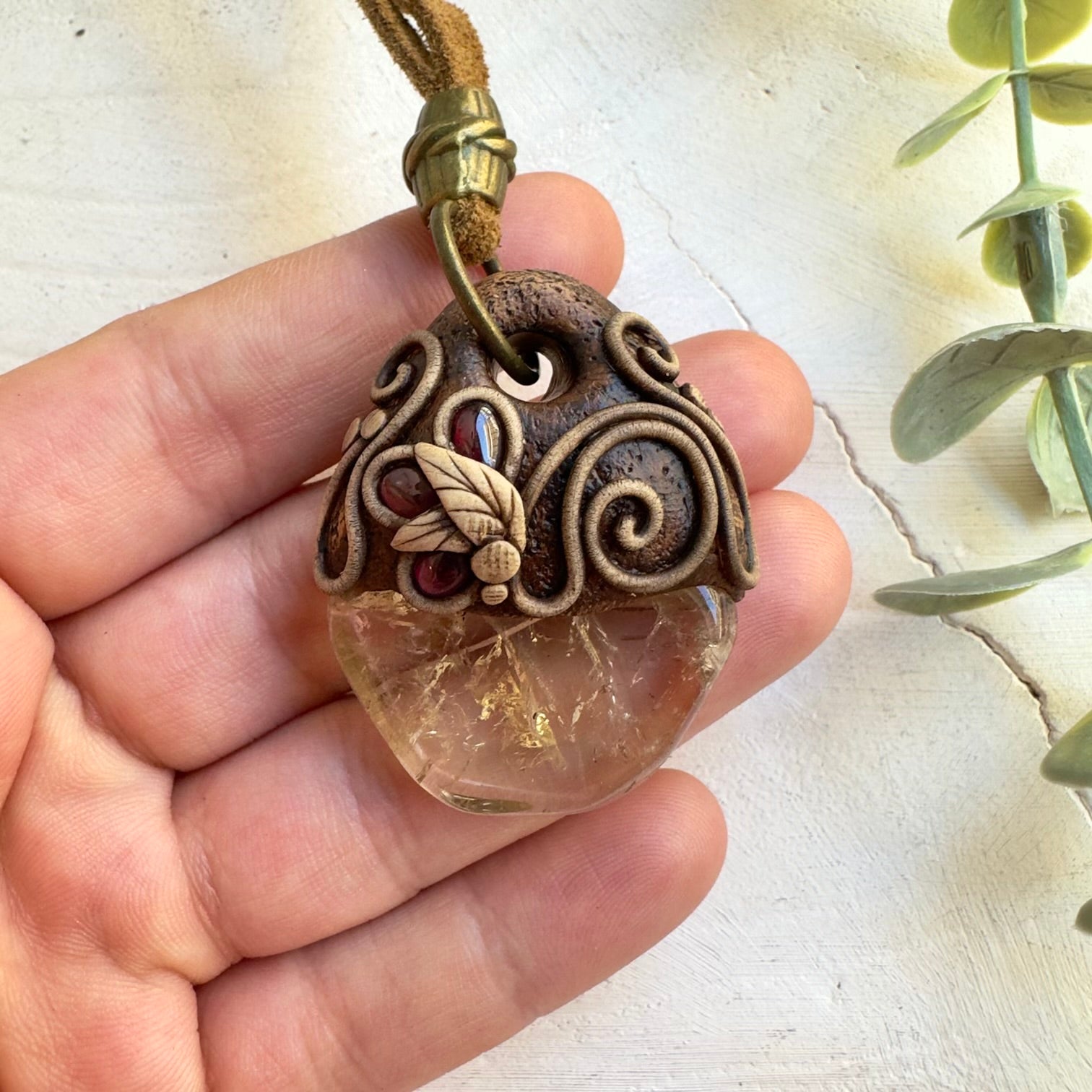 Spiritual protection necklace with golden Citrine crystal