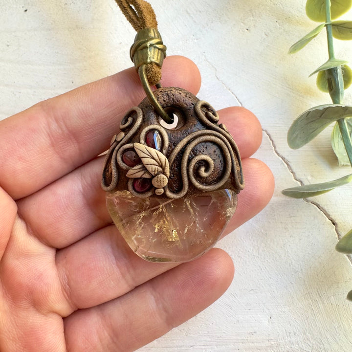 Spiritual protection necklace with golden Citrine crystal