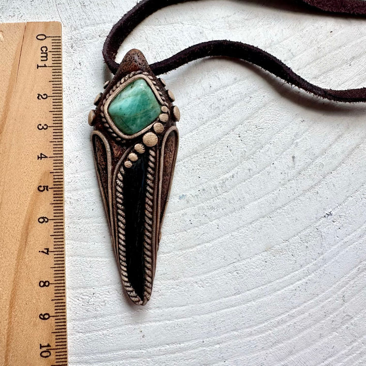 Handmade gemstone necklace featuring Vivianite and Emerald
