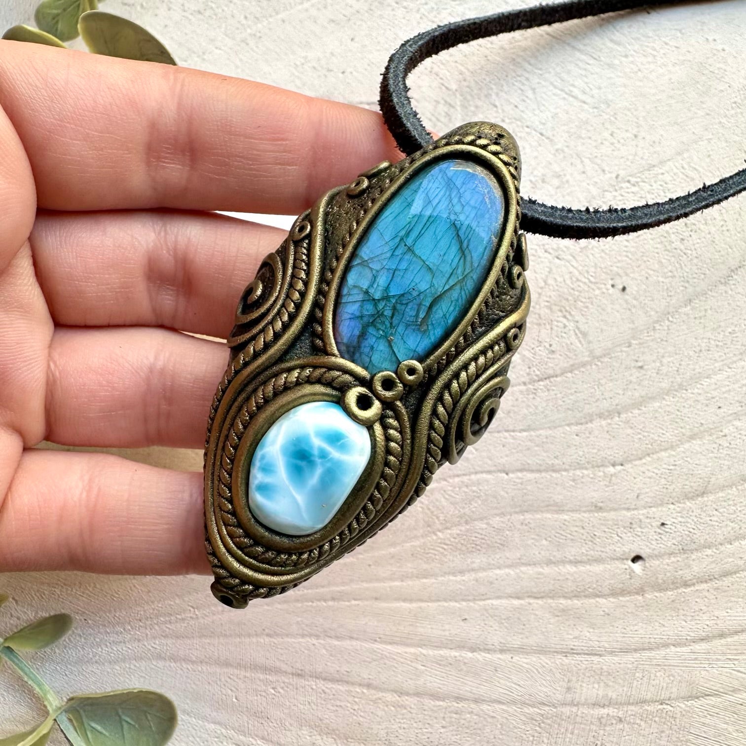Handmade necklace with labradorite and larimar gemstone