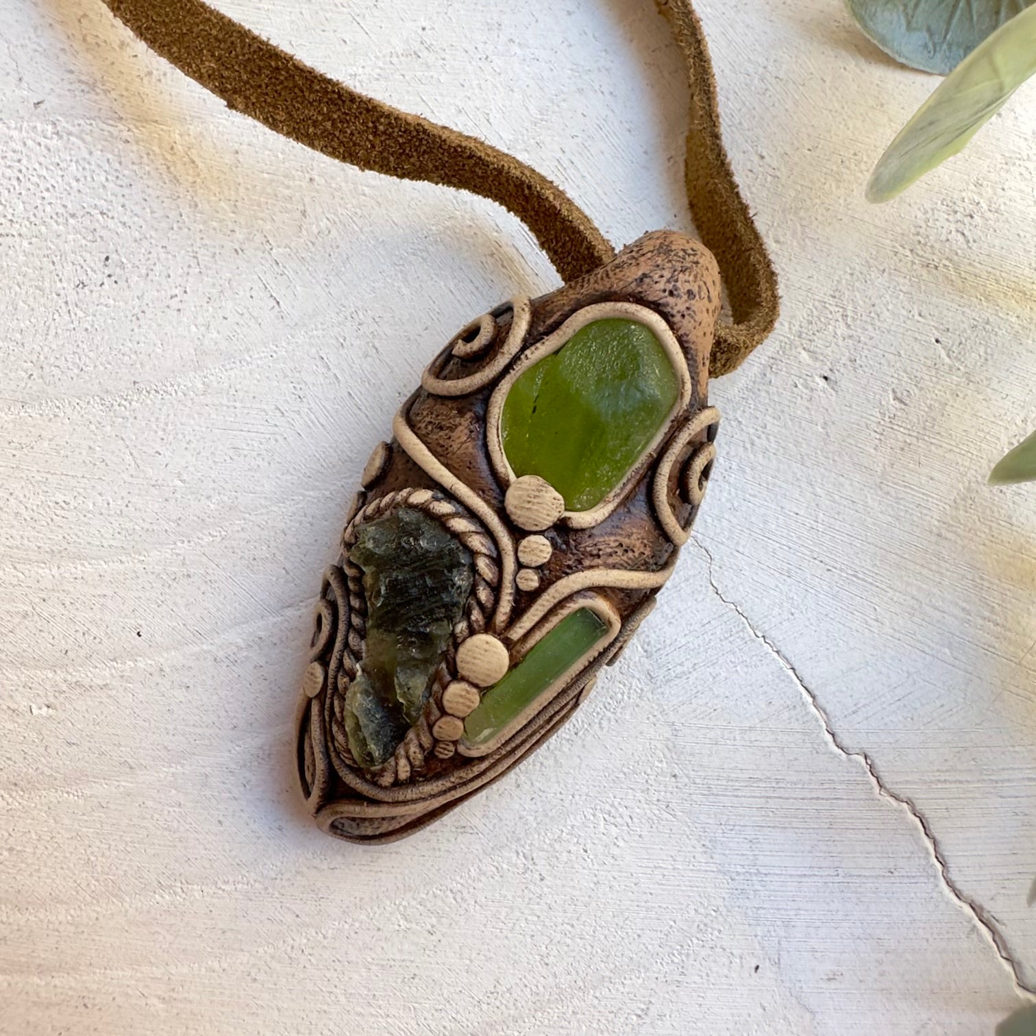 Crystal healing jewelry with Moldavite, Peridot and Green Tourmaline