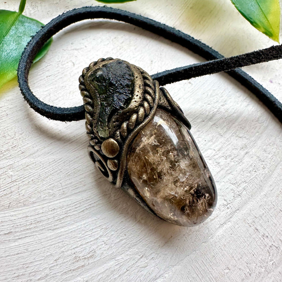 unisex healing crystal necklace citrine and moldavite