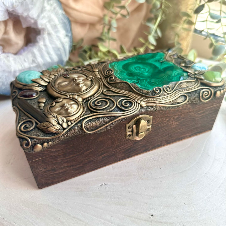 One of a kind goddess crystal decor box with moldavite