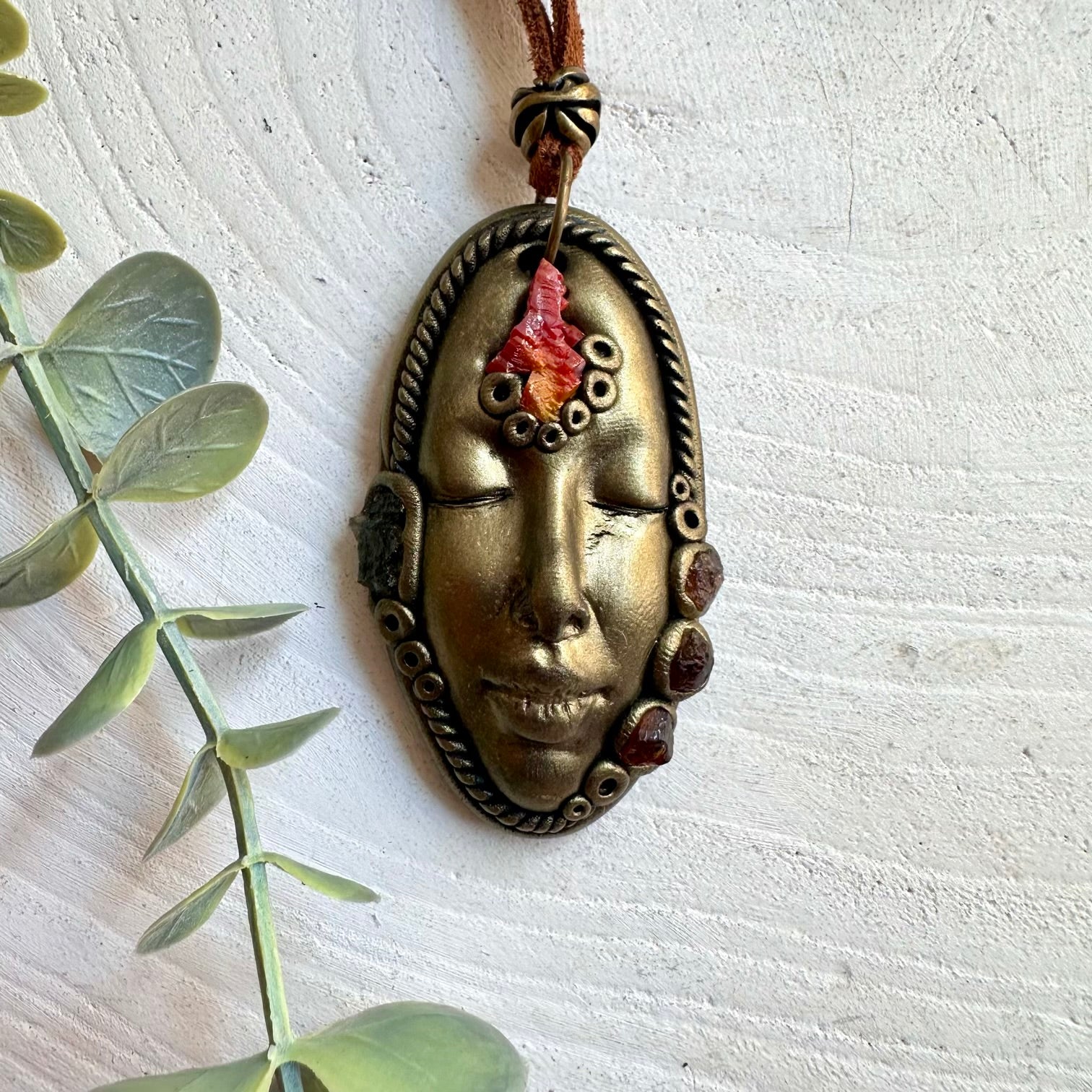 Handmade gemstone necklace combining vibrant Vanadinite with natural Moldavite and Hessonite Garnet.