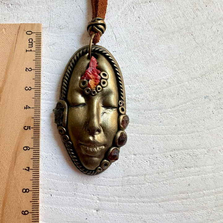 Vanadinite with Moldavite and Hessonite Garnet Goddess necklace handcrafted with genuine natural gemstones.