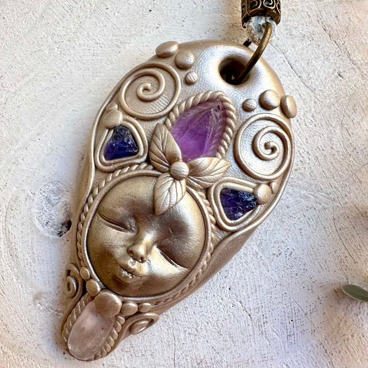 Vera Cruz Amethyst goddess necklace with Tanzanite and Kunzite handmade with natural gemstones